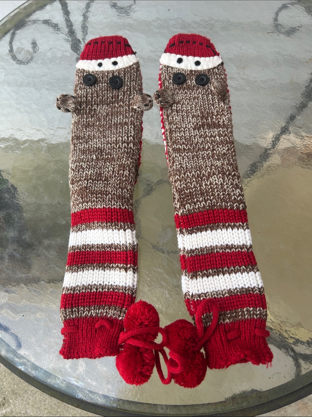 Nick & Nora Red, White & Brown Women’s Slipper Socks with Pom-Pops